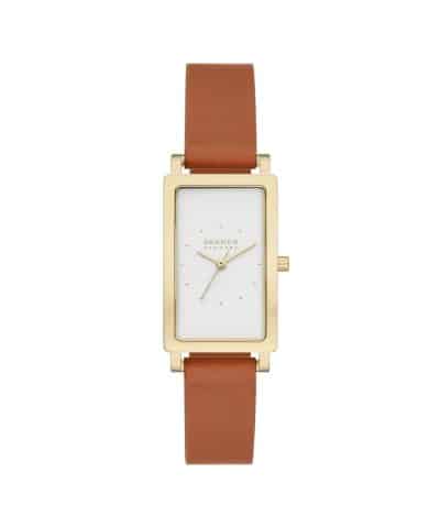 Skagen Hagen Lille Three-Hand Brown Leather Tank Watch - SKW3097