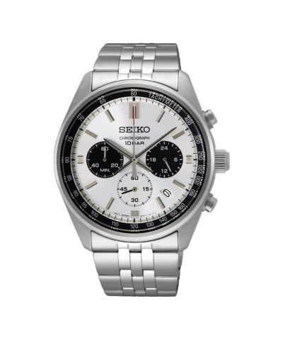 Produktbilde av Seiko Racing Sports med hvit tallskive og stål lenke. Referanse: SSB425P1
