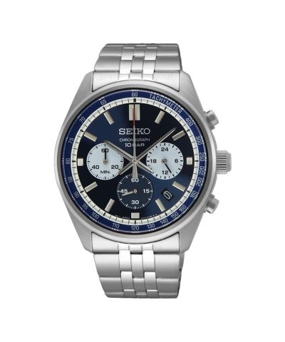 Produktbilde av Seiko Racing Sports med blå tallskive og stål lenke. Referanse: SSB427P1.
