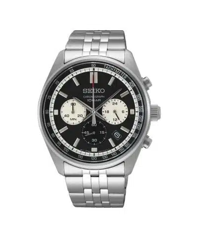 Produktbilde av Seiko Racing Sports med sort tallskive og stål lenke. referanse: SSB429P1.