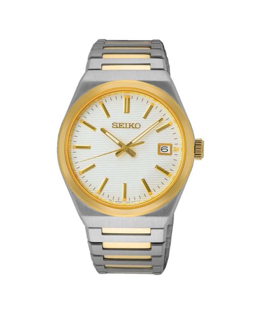 Produktbilde av Seiko Essential Time med hvit skive og stål lenke. Referanse: SUR558P1