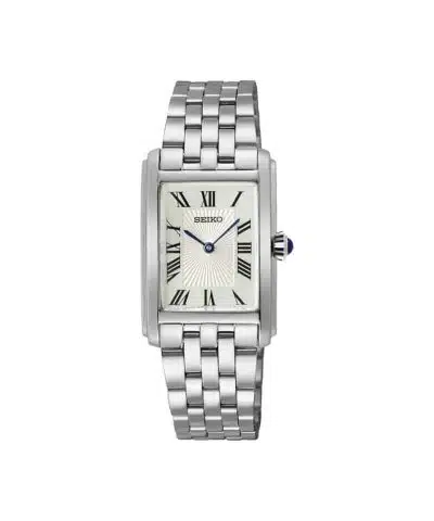 Produktbilde av Seiko Caprice med hvit tallskive og stål lenke. Referanse: SWR083P1.