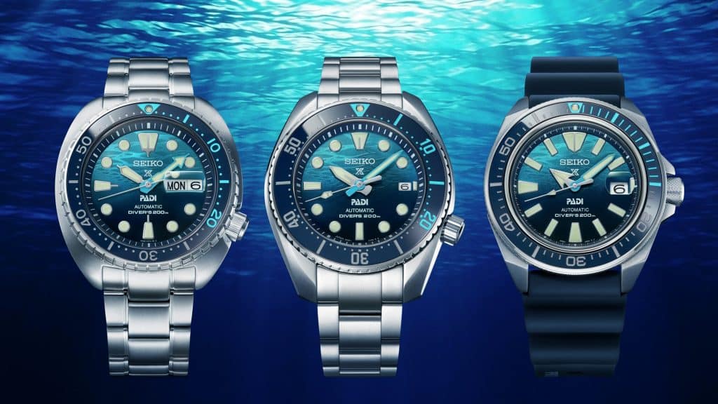 3 seikoklokker under vann for trykktesting av klokker